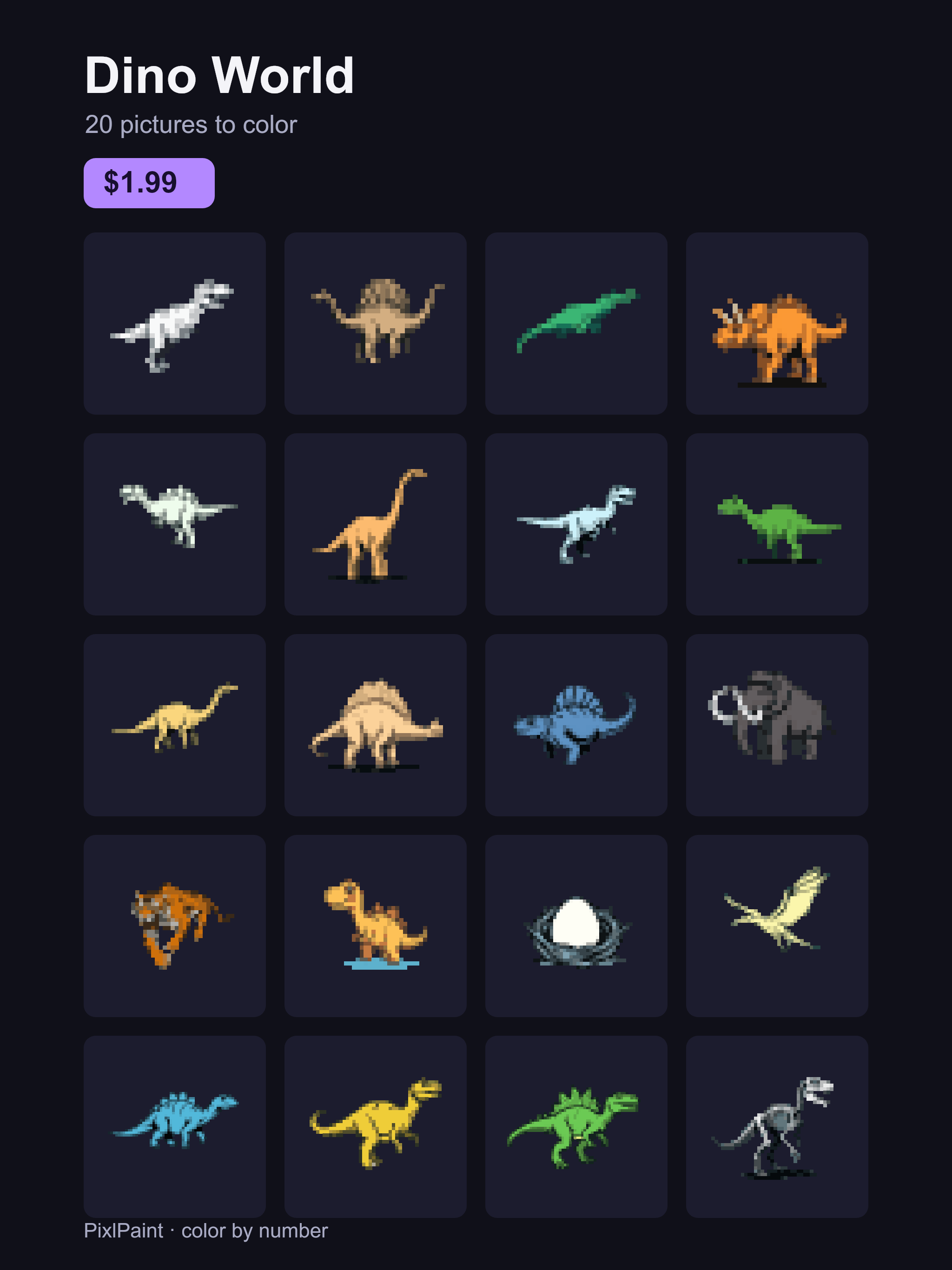 Dino World pack, 20 dinosaur pictures