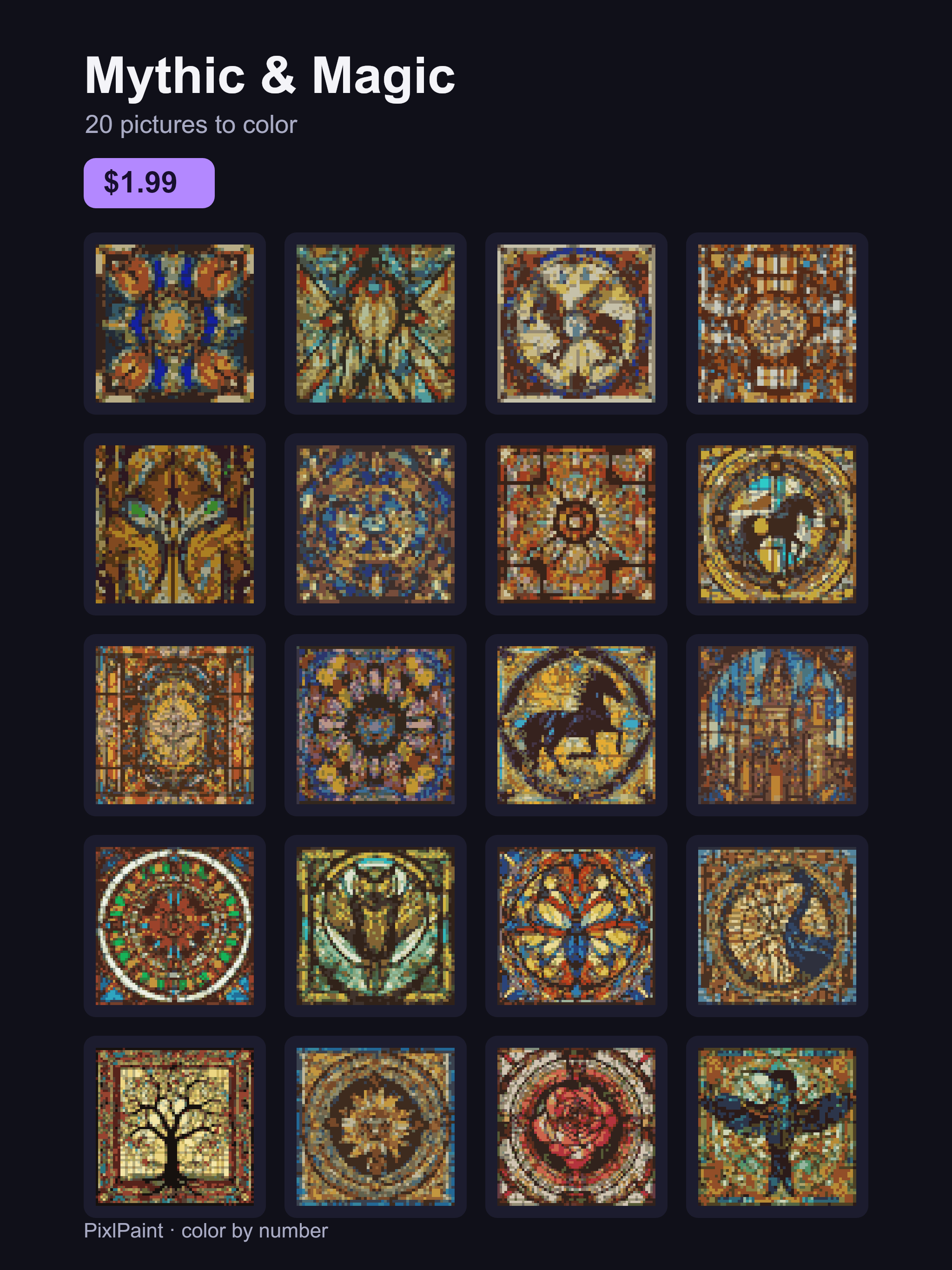 Mythic & Magic pack, 20 stained-glass pictures